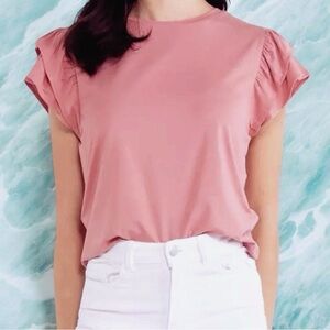 You & Me Double Ruffle Sleeve Knit Pullover Blouse Women’s Plus 1X Dusty Pink